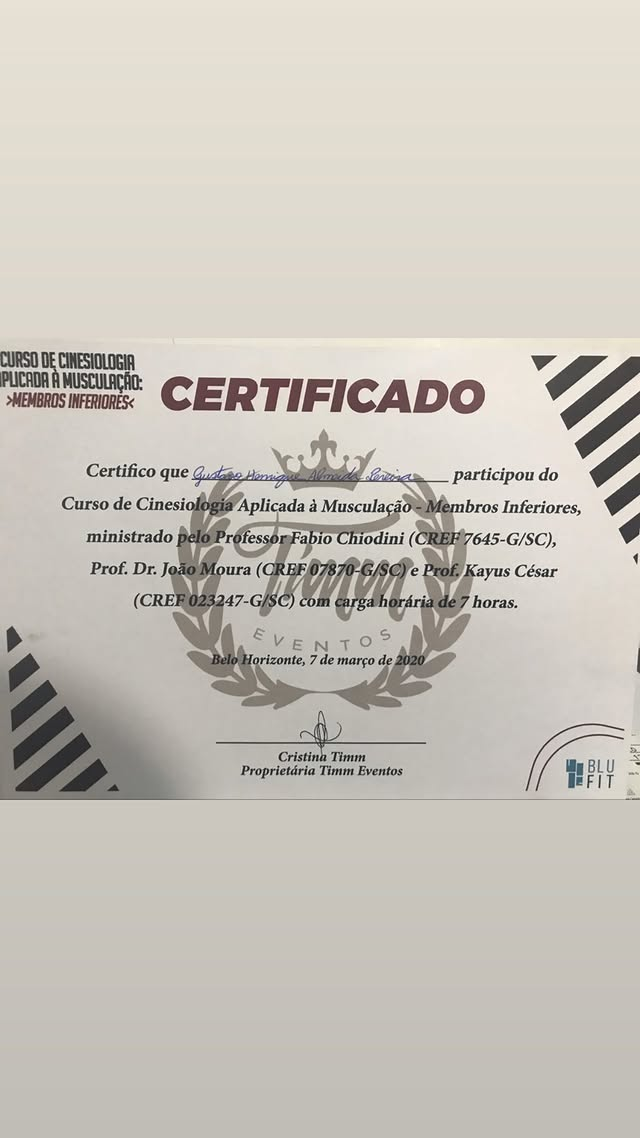 Certificado: Cinesiologia Aplicada à Musculação
