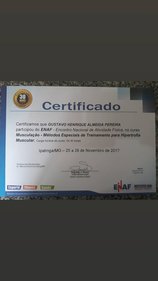 Certificado: Musculação — Métodos Especiais