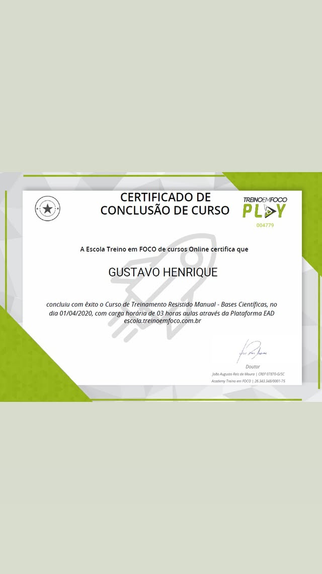 Certificado: Treinamento Resistido Manual